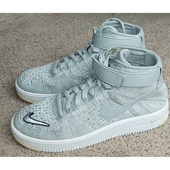 Nike Men's Air Force 1 Ultra Flyknit Mid Wolf Grey Custom Patch Size 9 - Picture 2 of 8